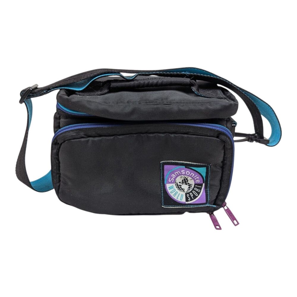 Samsonite World Sport Padded Camera Camcorder BAG Black Aqua Strap Retro